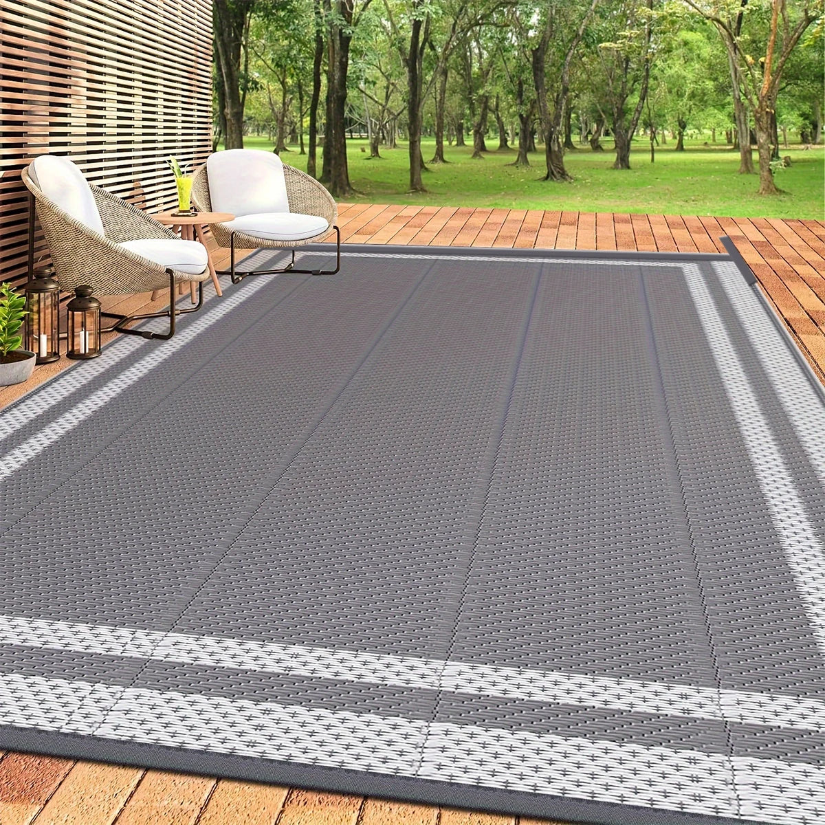 Coastal Retreat Outdoor Rug | Grey & White Reversible Patio Mat