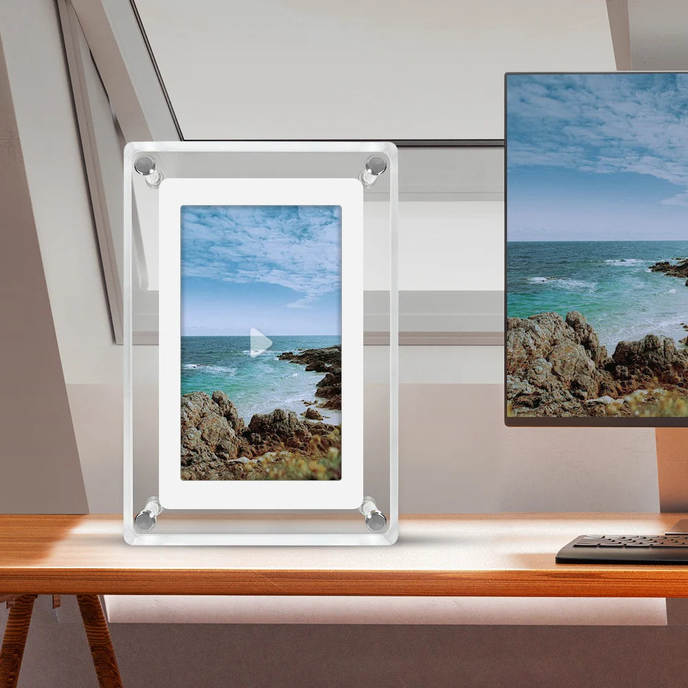 ClearFrame | Acrylic Digital Photo Frame | Portable IPS Display with Built-in Battery