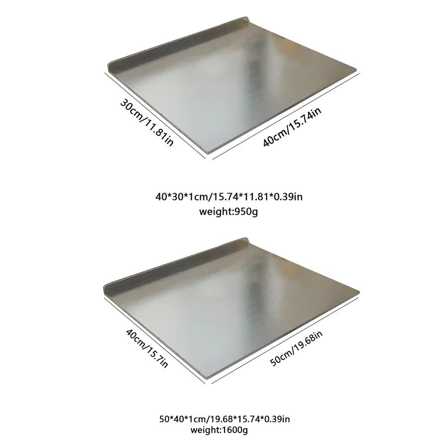 Tábua de Corte em Aço Inoxidável | Painel Dupla Face para Cortar e Amassar – Ferramenta de Cozinha Durável