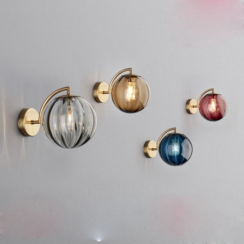 Modern Glass Ball Wall Lamp | Brass & Tinted Glass Design