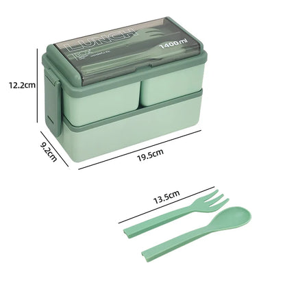1400ml Bento-Box mit Doppelwand | Tragbare Brotdose mit Gabel & Löffel – Mikrowellengeeignete Lebensmittelaufbewahrung für Kinder & Erwachsene