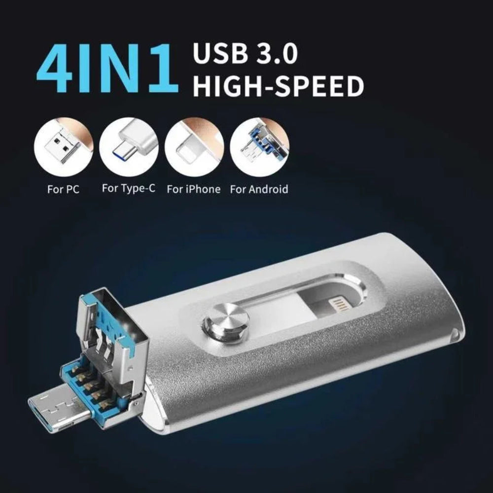 Ekstern Harddisk Bærbar SSD 4 i 1 USB 3.0 OTG Flashdrev