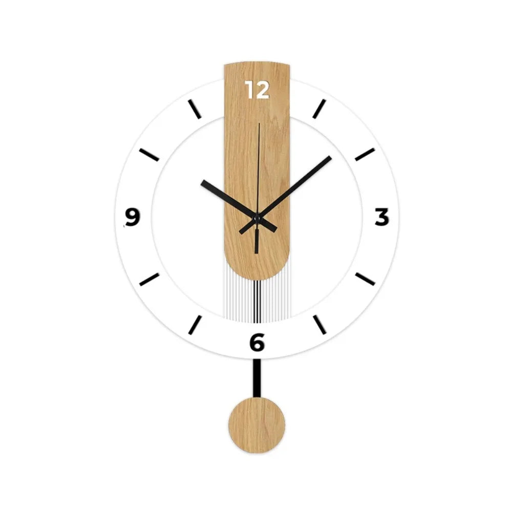 Ceas de perete minimalist cu pendul | Design modern din acril și lemn