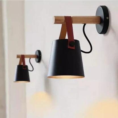 Lampă de perete Nordic din lemn și piele | Lumină suspendată pentru noptieră