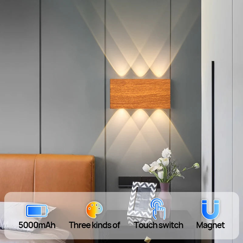 LumiBlock Rechargeable Wall Lamp | Minimalist Wood-Grain Design