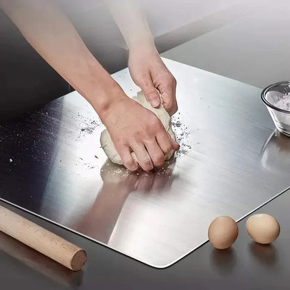 Tábua de Corte em Aço Inoxidável | Painel Dupla Face para Cortar e Amassar – Ferramenta de Cozinha Durável