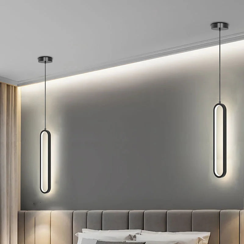 Modern Minimalist LED Pendant Light | Gold & Black Hanging Lamp for Bedroom, Dining & Living Spaces