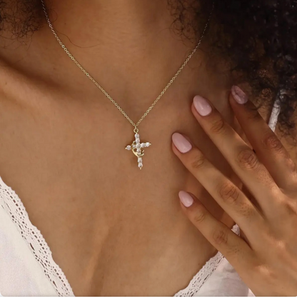 Collana con Ciondolo Croce Corona Regalo Gioiello Fede Festa della Mamma