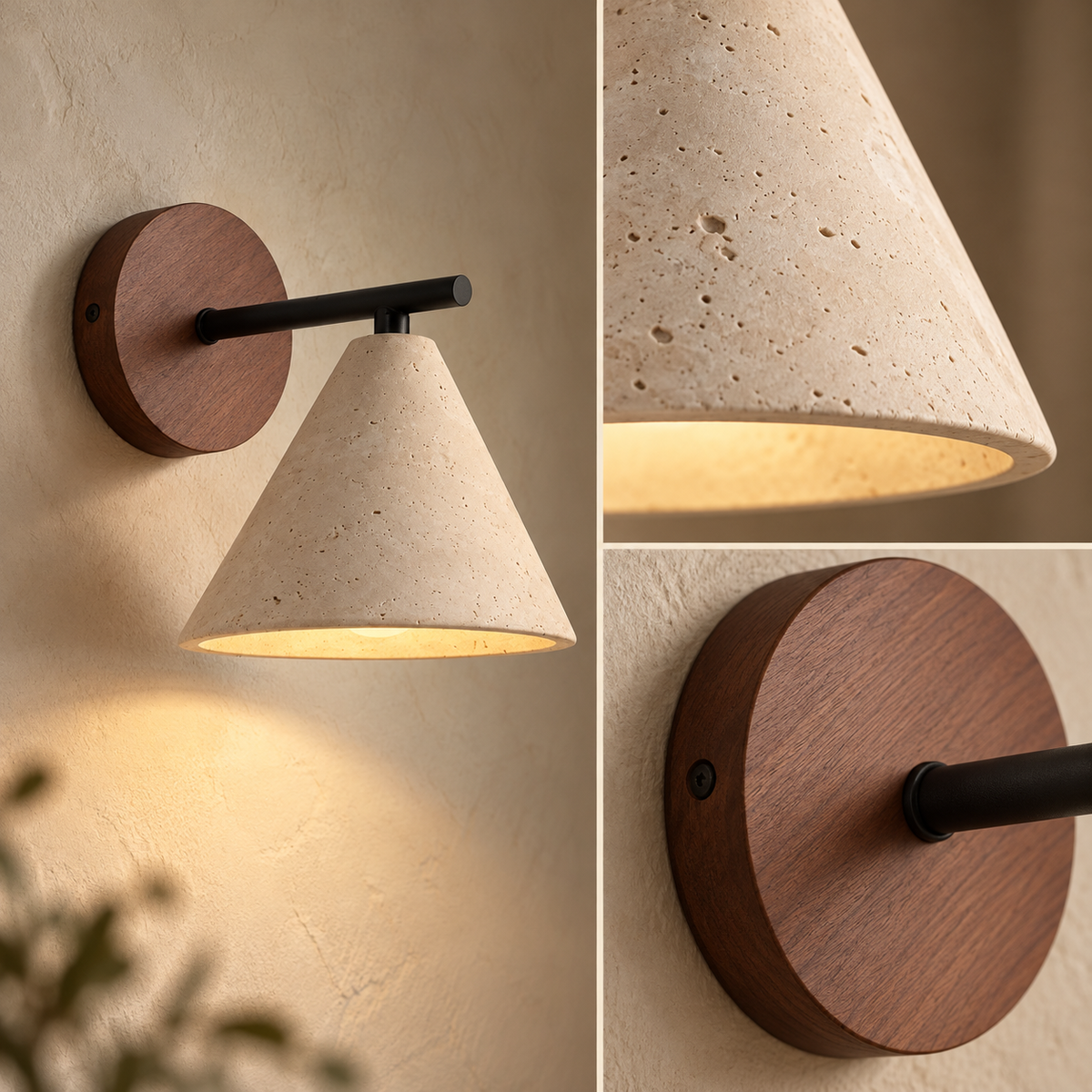 Applique scultorea minimalista con braccio in metallo