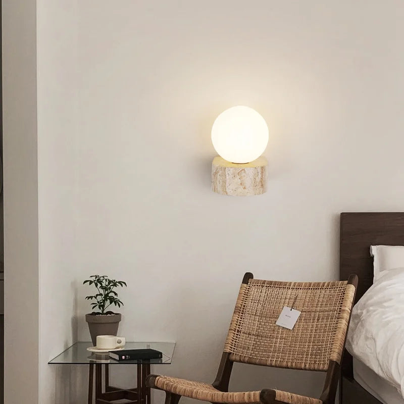 Travertine Stone Wall Lamp | Modern Japanese-Style LED Sconce