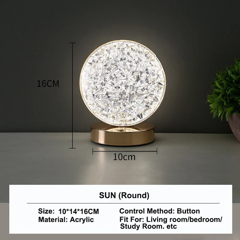 Stellora | Candeeiro Noturno LED 3D de Cristal | Candeeiro Recarregável com Toque e Regulador de Intensidade