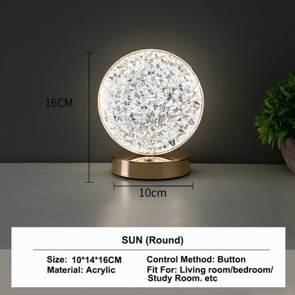 Stellora | Candeeiro Noturno LED 3D de Cristal | Candeeiro Recarregável com Toque e Regulador de Intensidade