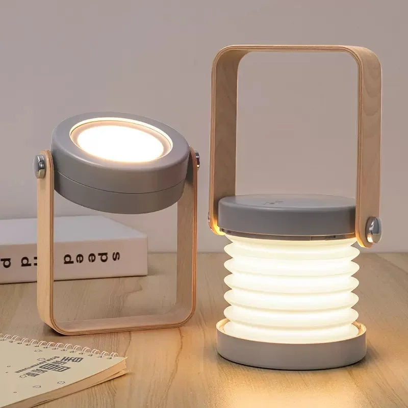 Creative Wooden Handle Portable Lantern | Folding Rechargeable Table Lamp
