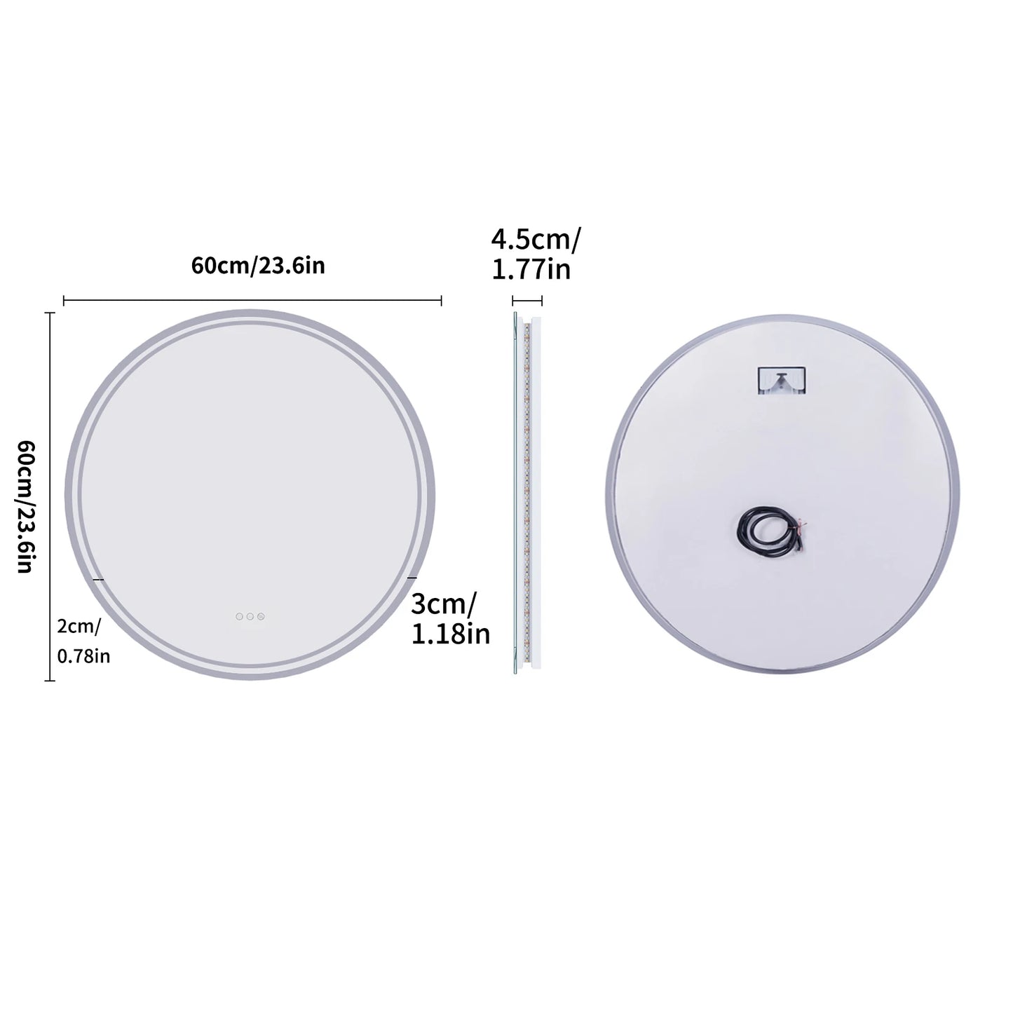 LuvoRound | Rundes LED-Badezimmerspiegel | Antibeschlag & Dimmbarer Touchscreen