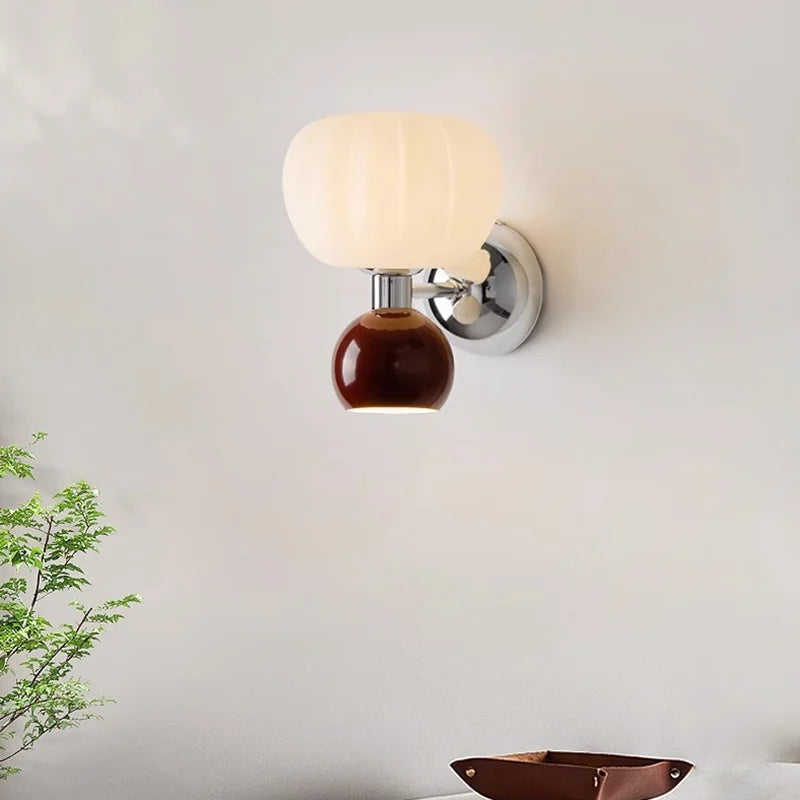 Nordic Pumpkin Wall Lamp | Modern Glass & Metal Sconce