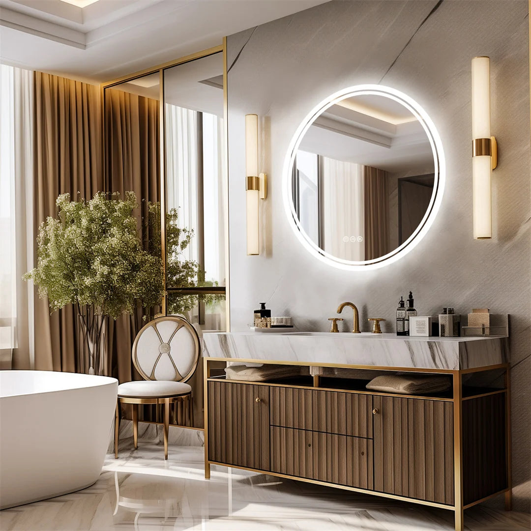 LuvoRound | Rundes LED-Badezimmerspiegel | Antibeschlag & Dimmbarer Touchscreen