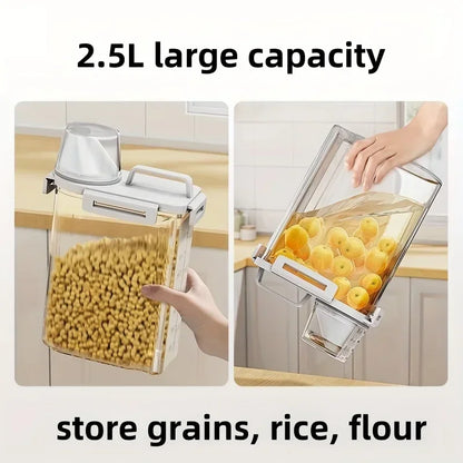 Contenitore Ermetico per Conservazione Cereali | Dispenser da 2,5L per Riso, Cereali e Farina con Misurino