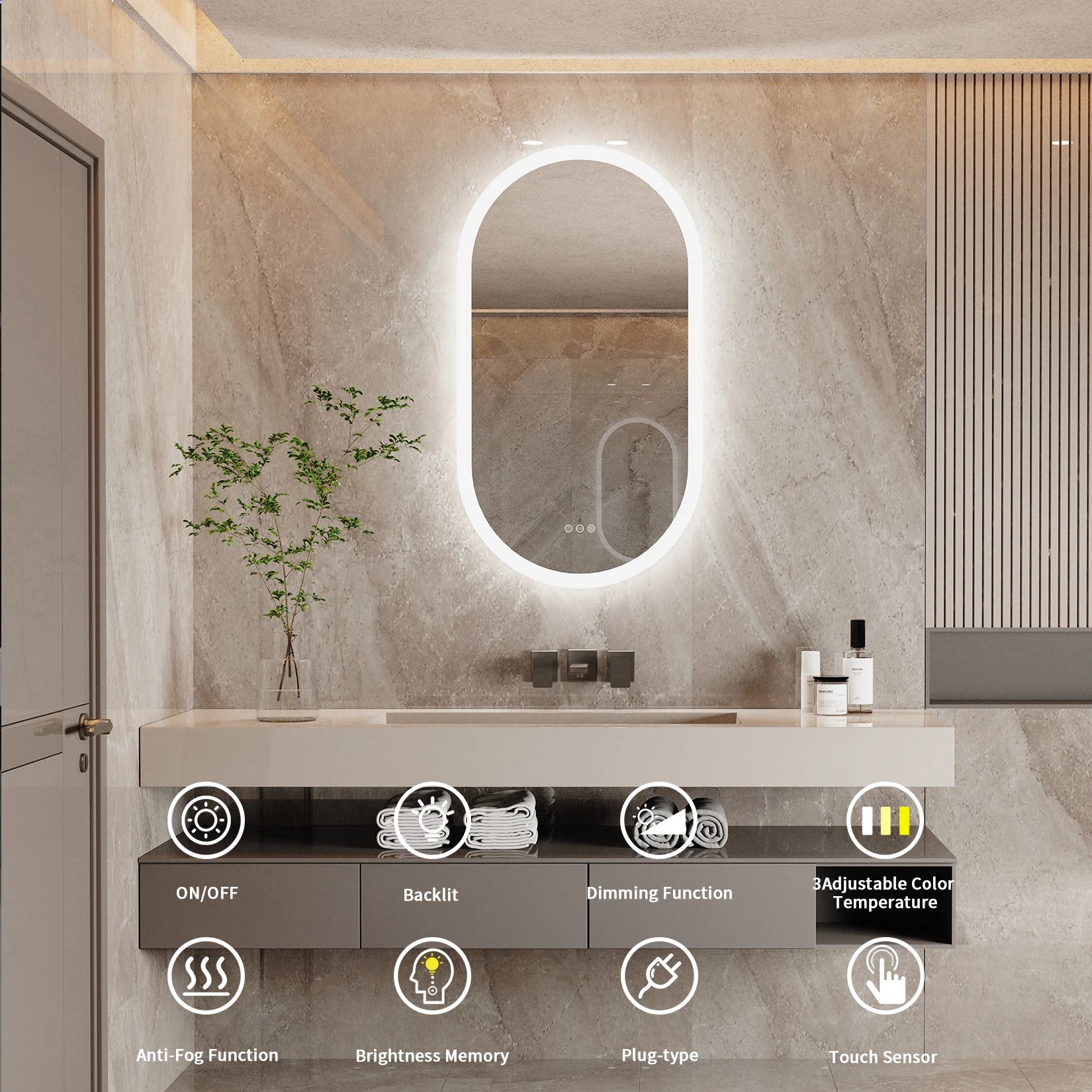 LumoOval | Oval LED Bathroom Mirror | Anti-Fog & Dimmable Backlit Design