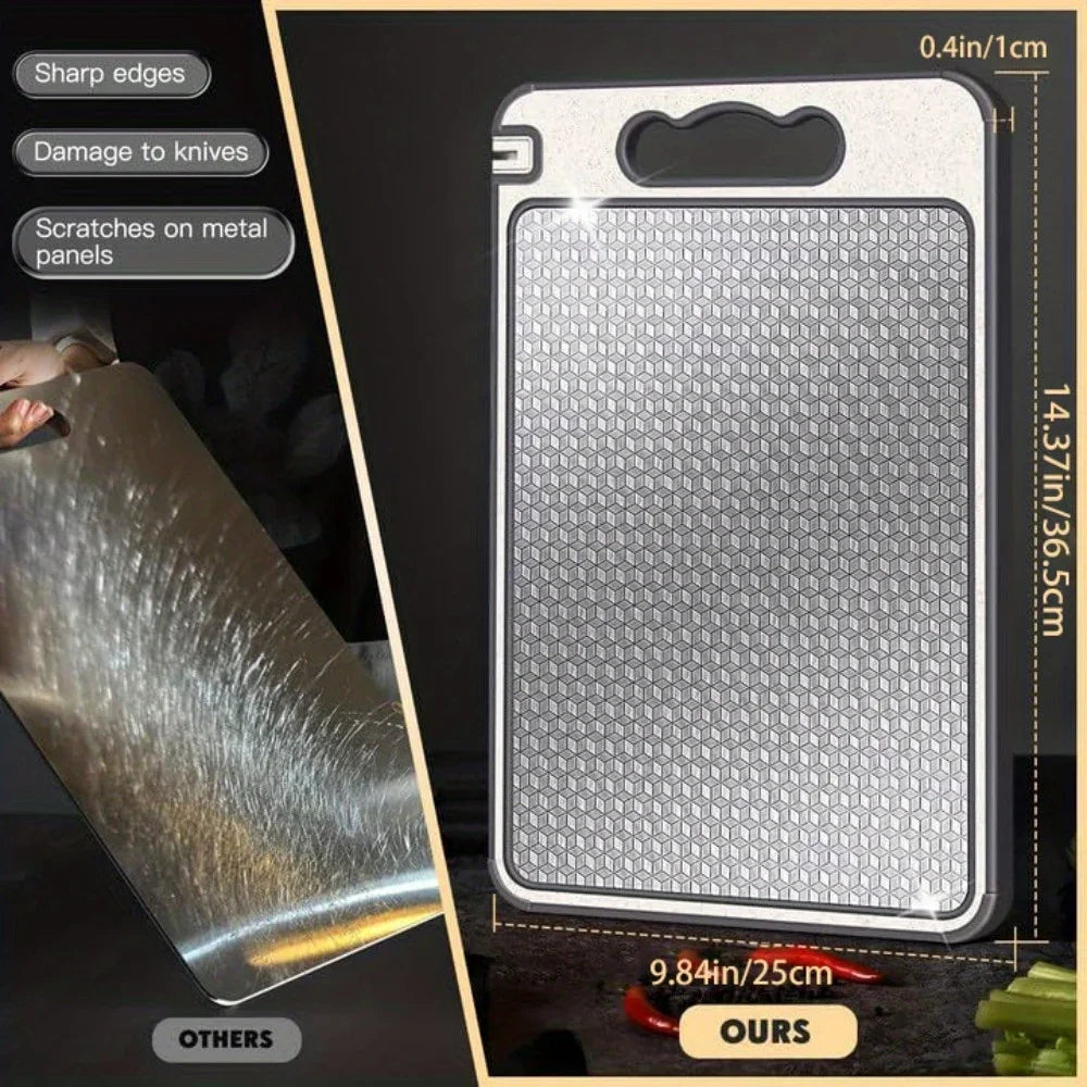 Stainless Steel Cutting Board | Double-Sided Scratch-Resistant Kitchen Board with Anti-Slip Silicone Edges