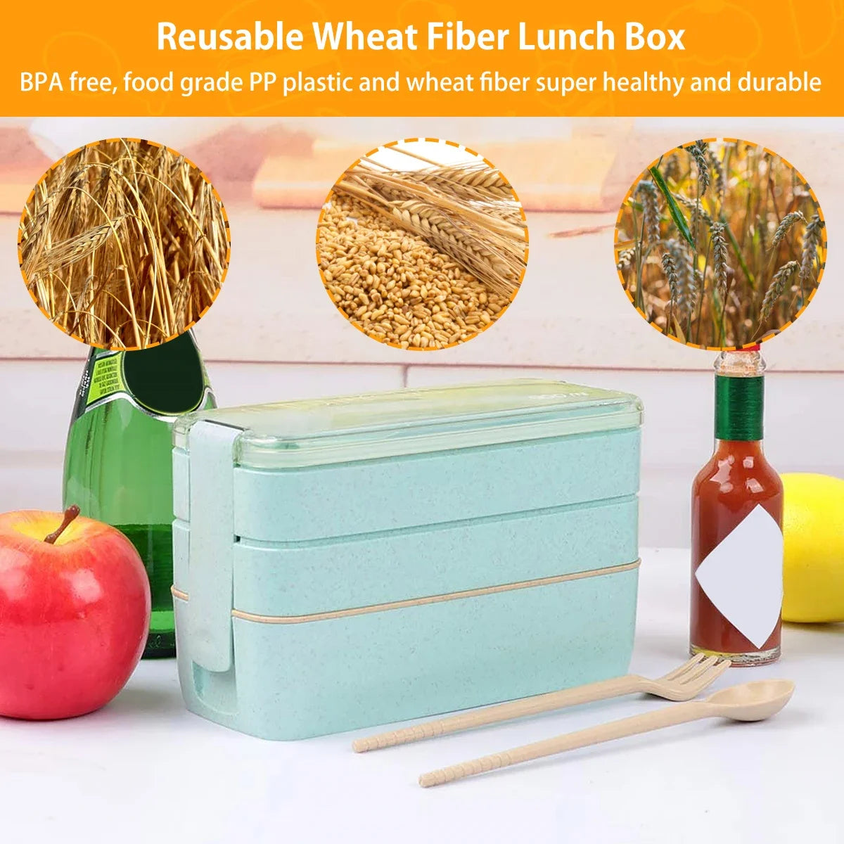 EcoStack | 3-Tier Bento Lunch Box | Wheat Straw 900 ml