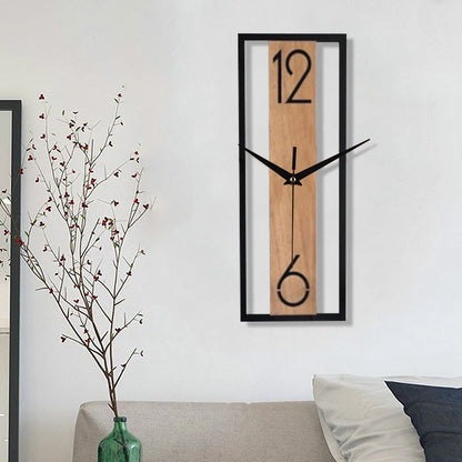 Moderne rechteckige Wanduhr | Schlankes Holzmaserungsrahmen-Design