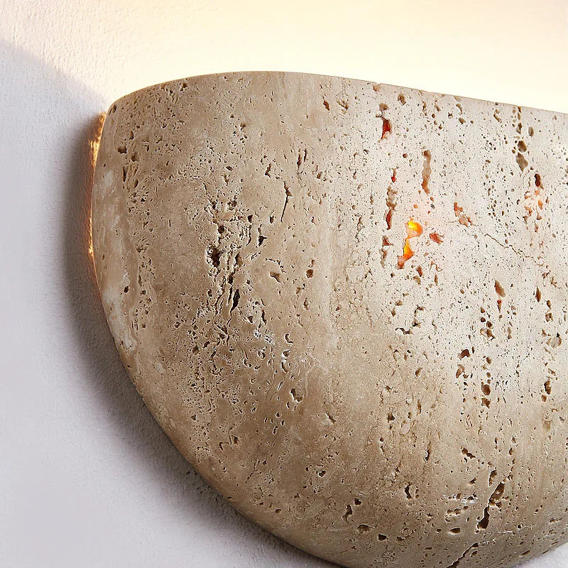 Wabi-Sabi Stone Wall Lamp | Natural Travertine Half-Dome Light