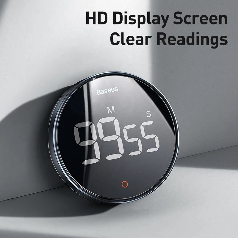 Baseus Digital Kitchen Timer | Magnetic Countdown Alarm with Large LED Display – Cooking, Baking & Study Stopwatch