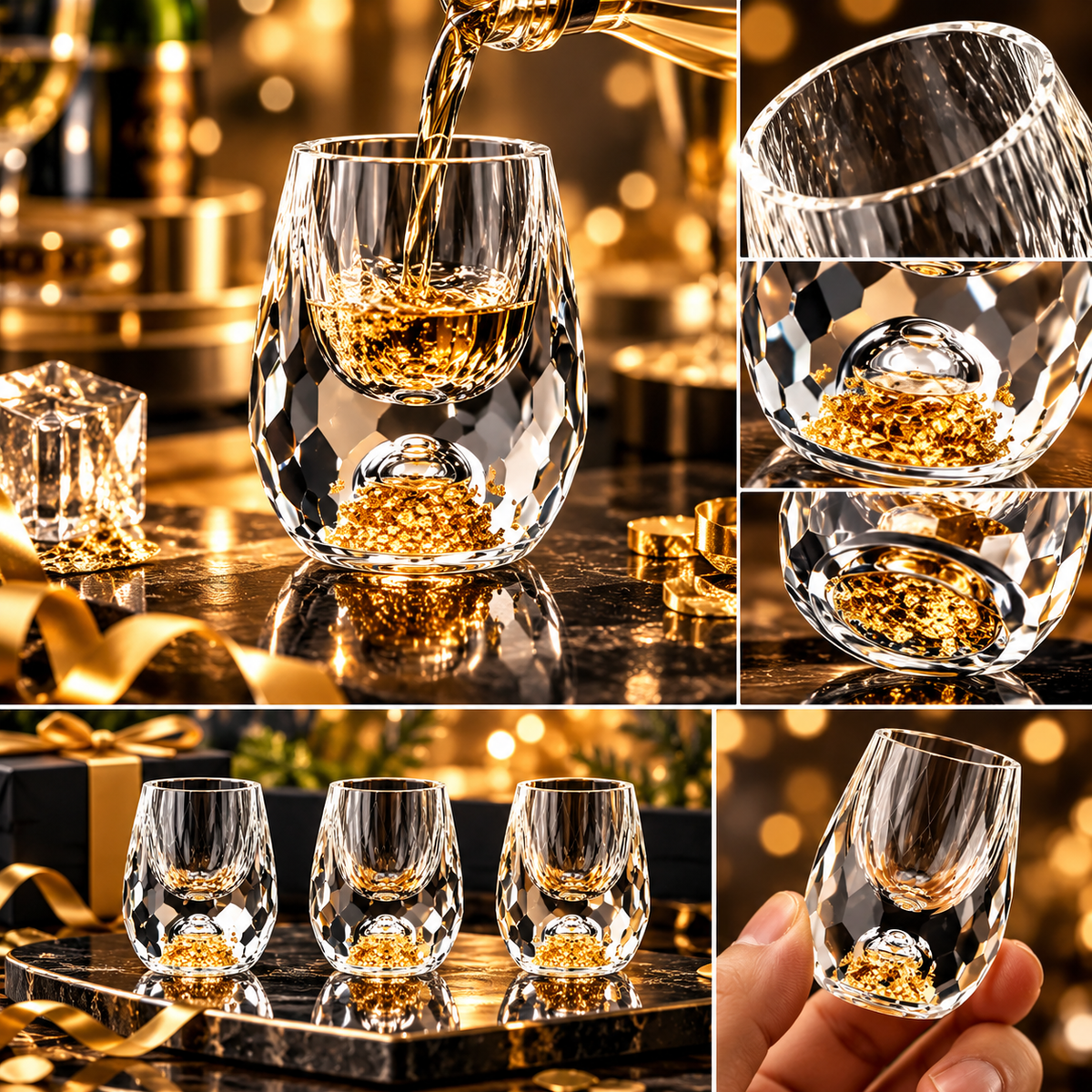 Pahar de băuturi fine din cristal cu paiete, veselă decorativă de lux