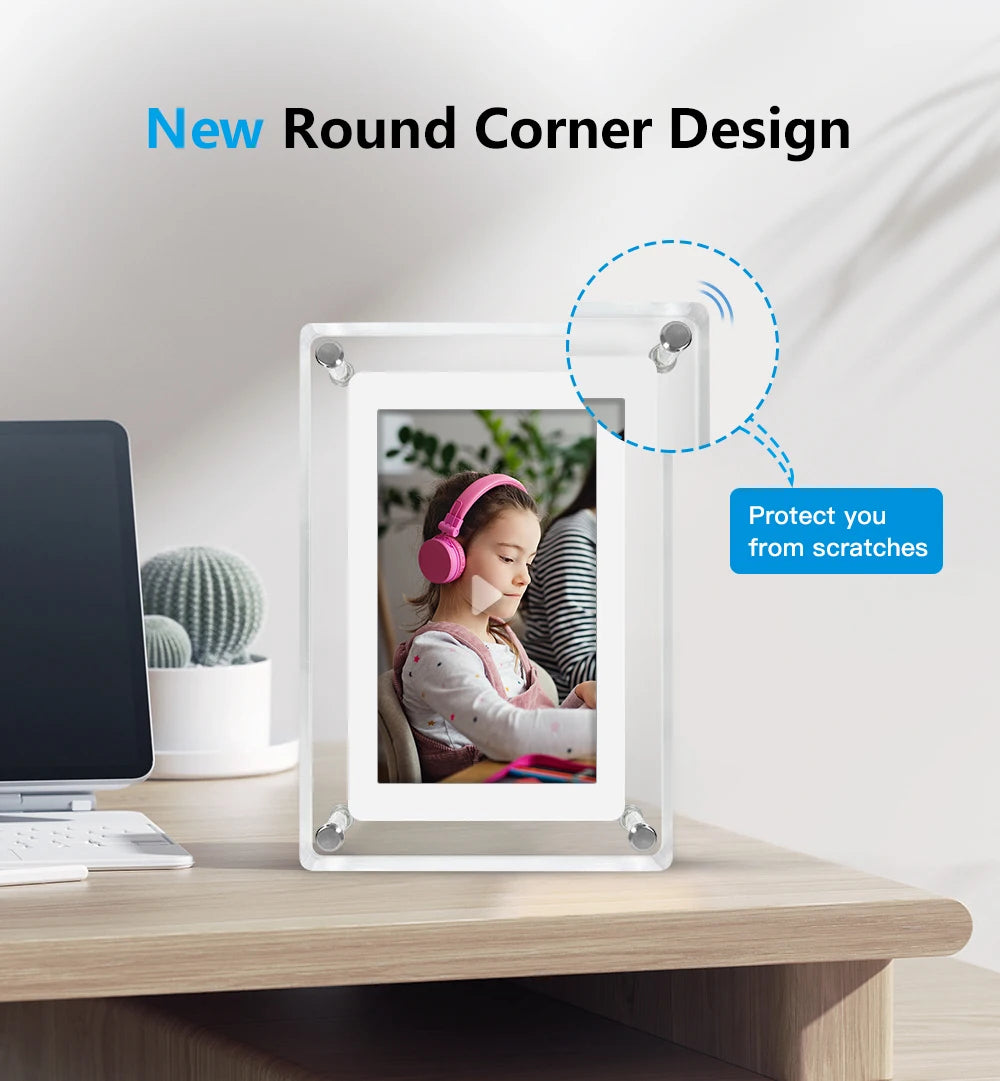 ClearFrame | Acrylic Digital Photo Frame | Portable IPS Display with Built-in Battery