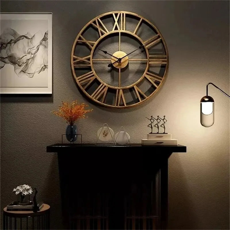 Reloj de Pared Moderno 3D de Metal | Diseño Grande con Números Romanos