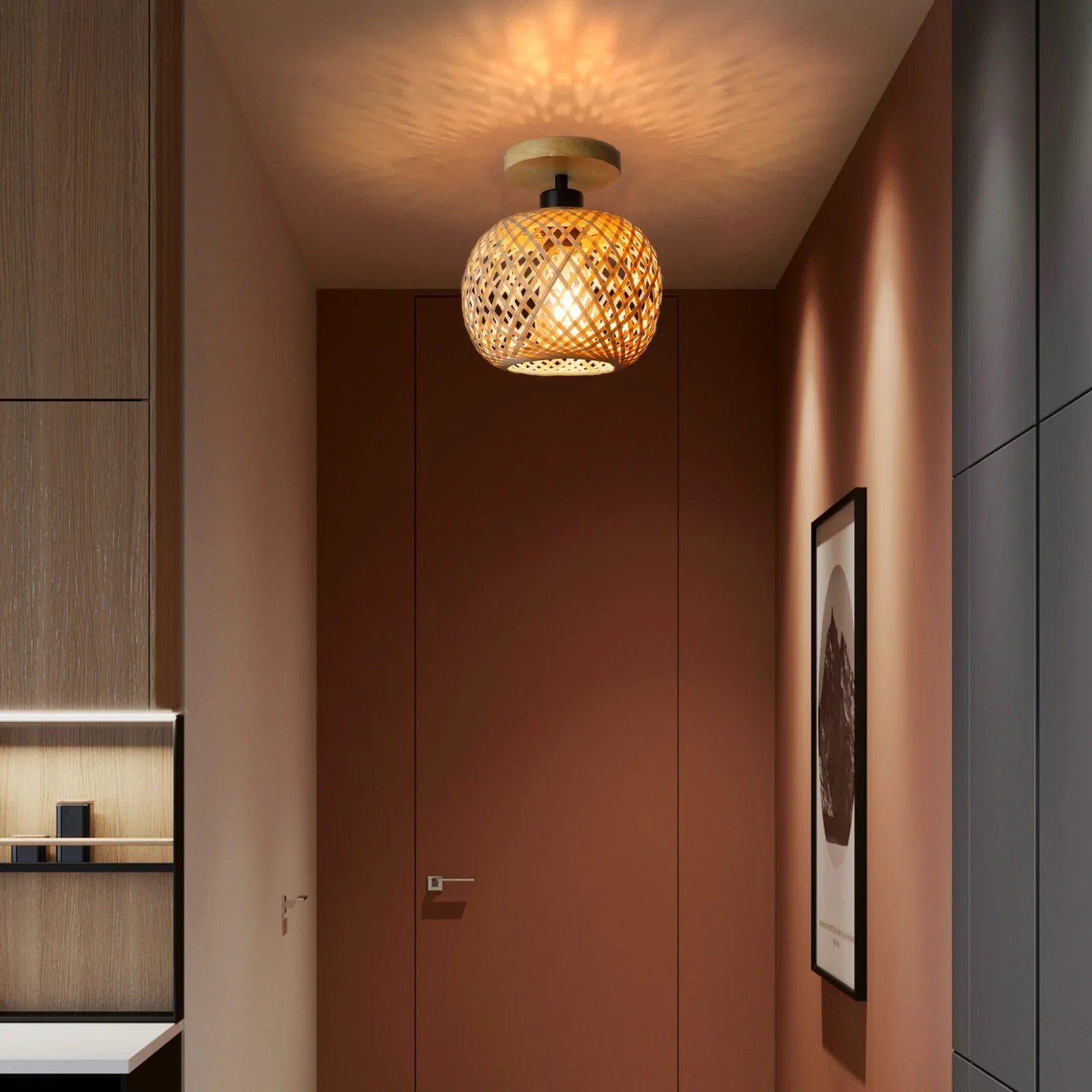 Natura Bamboo Ceiling Lamp | Handwoven Rattan LED Fixture