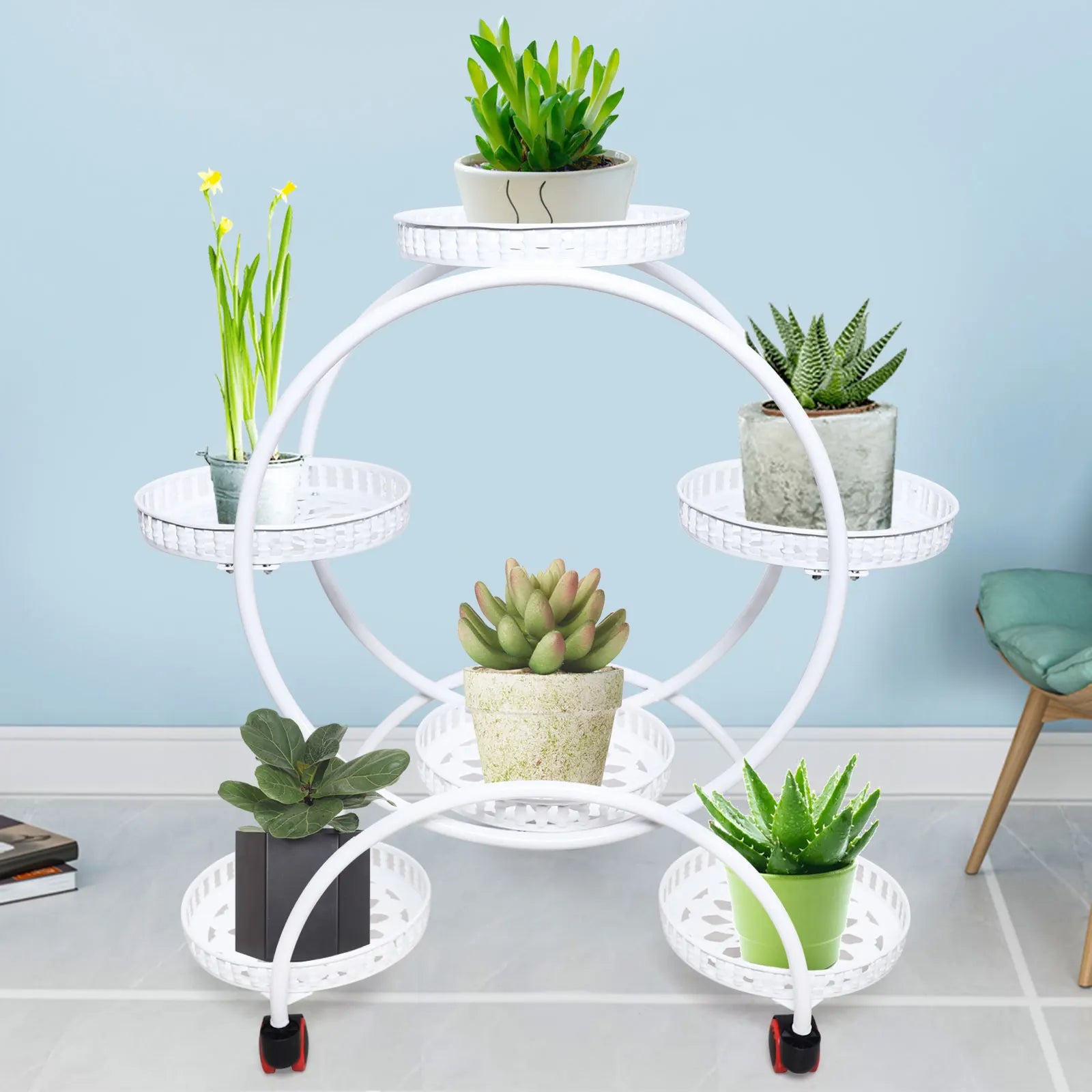 Metal Plant Stand with Wheels | 6-Tier Flower Pot Holder for Indoor & Outdoor Decoration