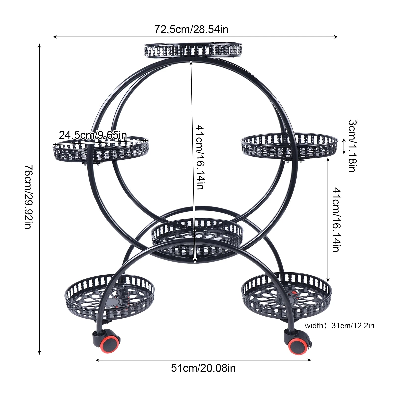Metal Plant Stand with Wheels | 6-Tier Flower Pot Holder for Indoor & Outdoor Decoration
