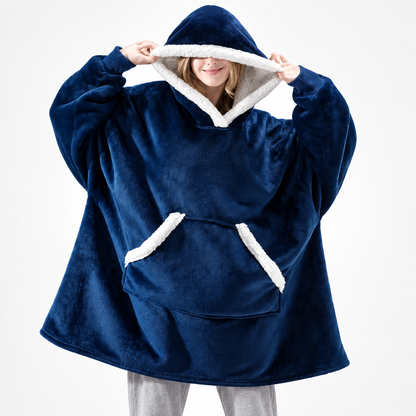 Oversized hyggelig pullover-hættetrøje med ternet tæppefor i sherpa