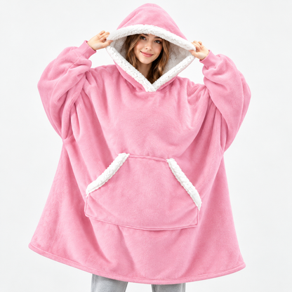 Oversized hyggelig pullover-hættetrøje med ternet tæppefor i sherpa