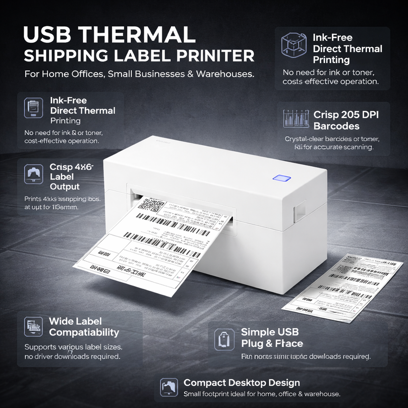 Shipping Label Printer USB Thermal 4x6 Desktop Barcode Printer ...