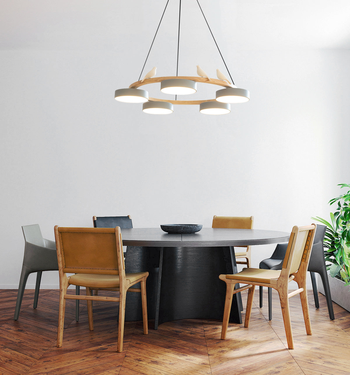 Sienna Bird Round Chandelier | Modern Nature-Inspired LED Ceiling Light
