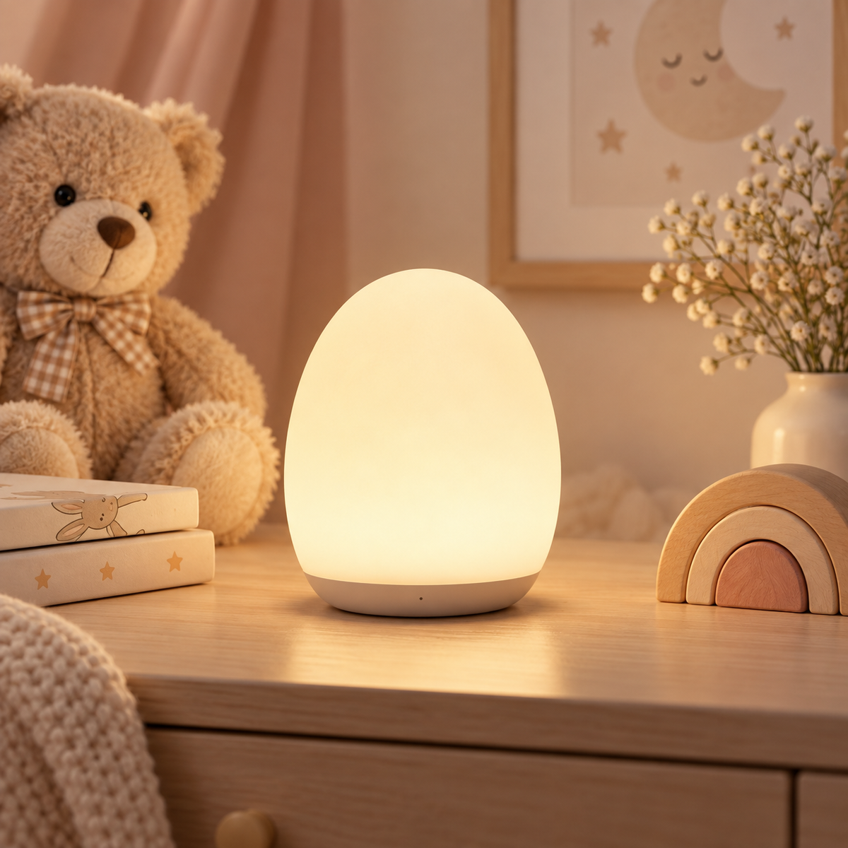 Luz nocturna de silicona con control táctil, portátil y con forma de huevo para niños