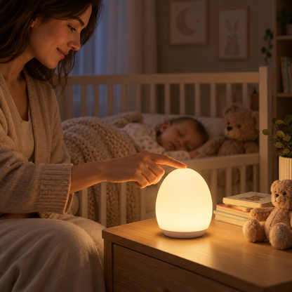 Luz nocturna de silicona con control táctil, portátil y con forma de huevo para niños