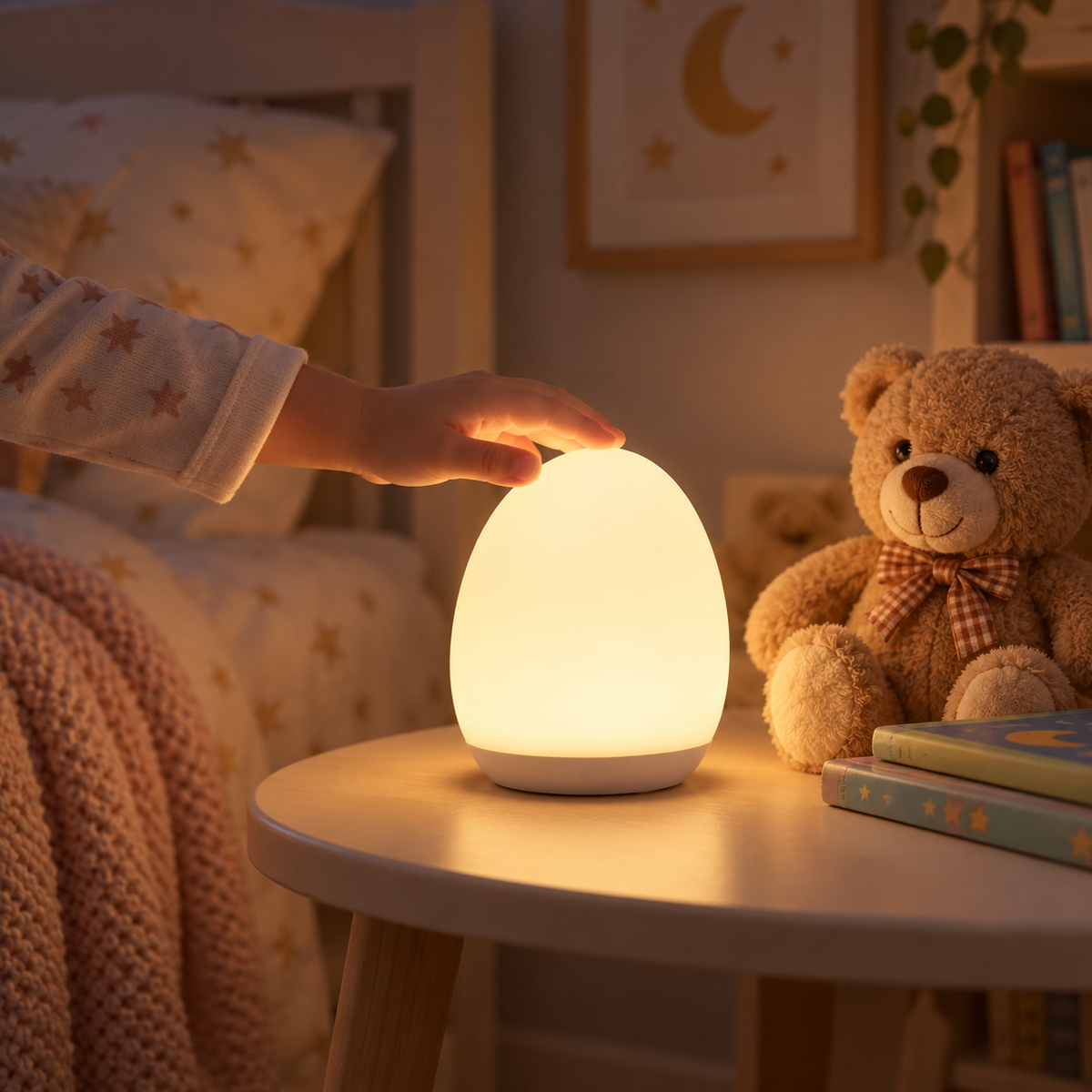 Luz nocturna de silicona con control táctil, portátil y con forma de huevo para niños