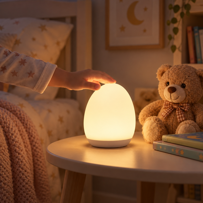 Luz nocturna de silicona con control táctil, portátil y con forma de huevo para niños