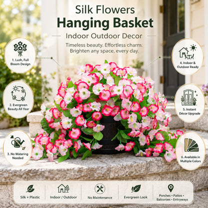 Cesto sospeso con fiori di seta per decorazione interna ed esterna
