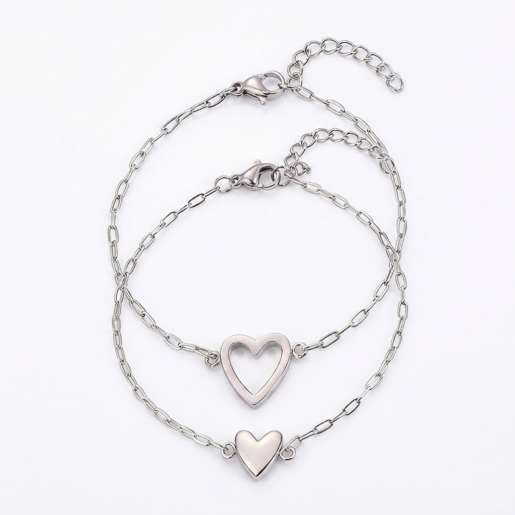 Pulseira Ajustável com Corrente de Coração para Casais