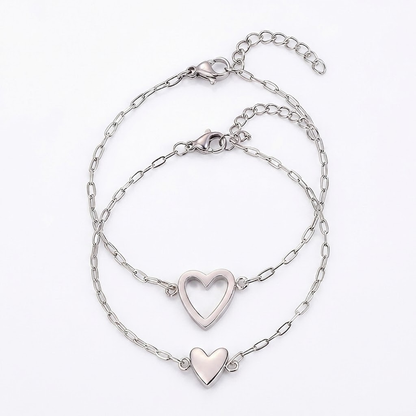 Pulseira Ajustável com Corrente de Coração para Casais