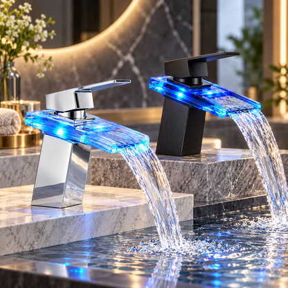 Single Handle LED Faucet Modern Bathroom Waterfall Design
