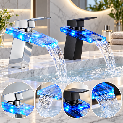 Single Handle LED Faucet Modern Bathroom Waterfall Design