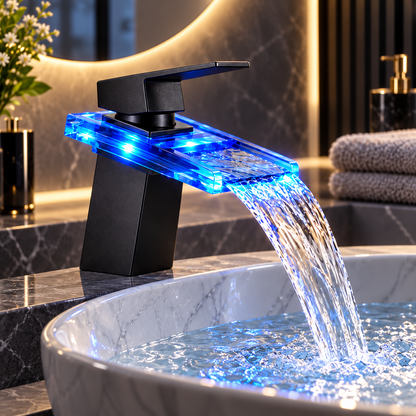 Single Handle LED Faucet Modern Bathroom Waterfall Design