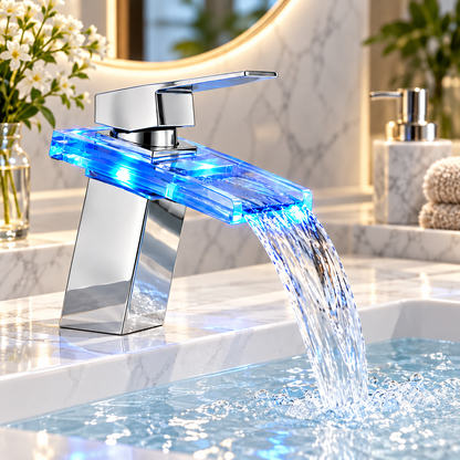 Single Handle LED Faucet Modern Bathroom Waterfall Design