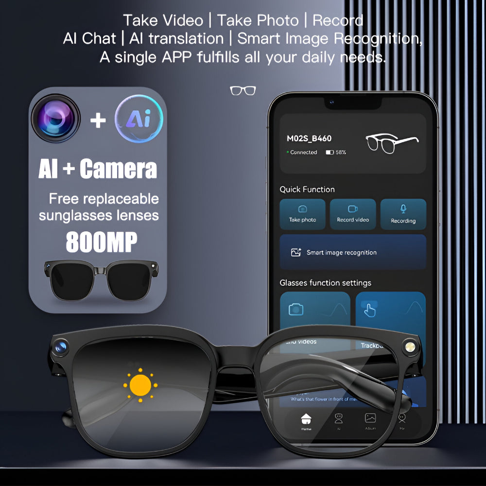 Ochelari Inteligenti cu Cameră Înregistrare Video și Audio Wireless