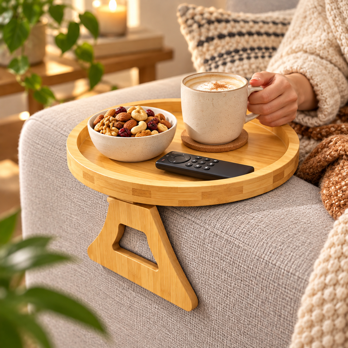 Sofa Armrest Tray Wooden Compact Minimalist Rectangle